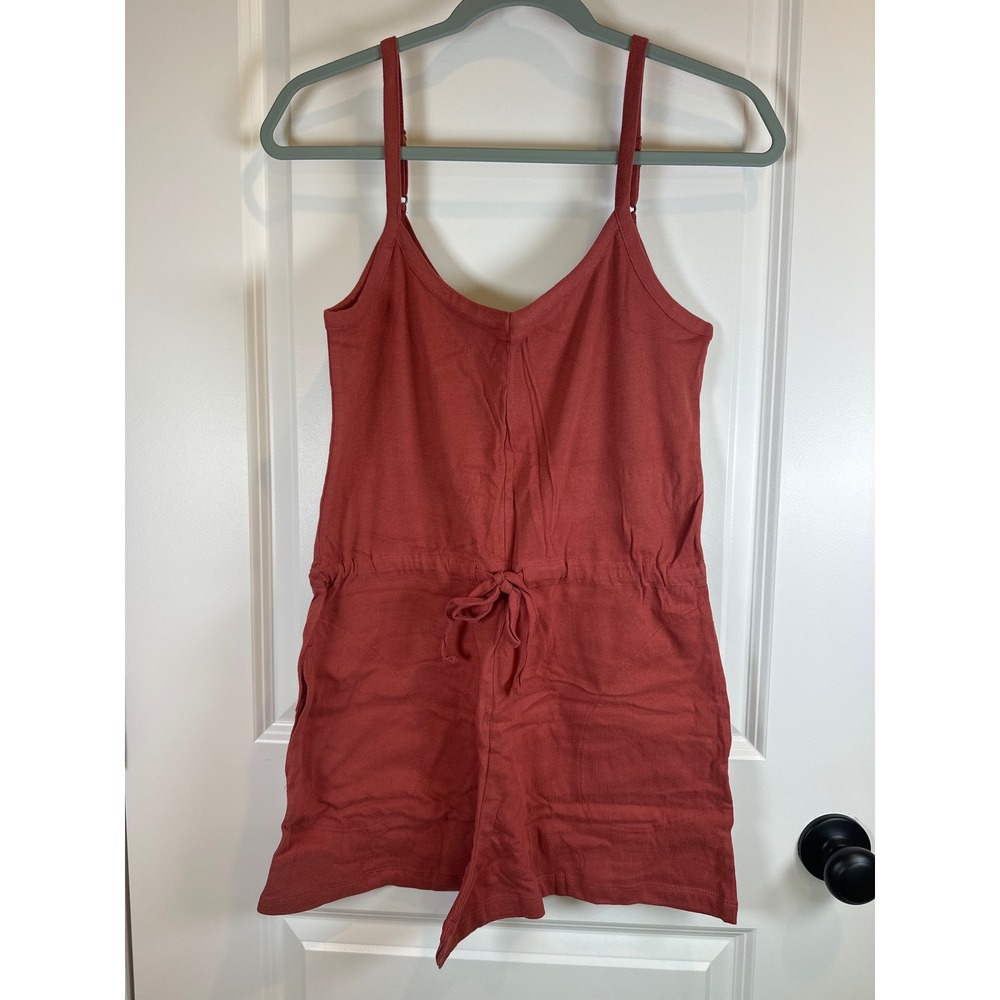 Coyuchi Solstice Organic Short Boho Romper Rosehip Dark Coral Adj Straps XS NWT